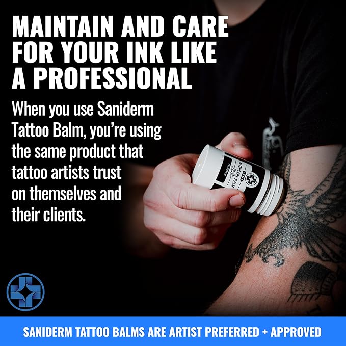 Saniderm Original Tattoo Aftercare Balm - Large (2.2 oz) – Petroleum-Free, Fragrance-Free Natural Tattoo Moisturizer Made with Hydrating Shea Butter – Heals New Tattoos, Rejuvenates Old Tattoos