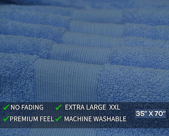 100% Cotton Luxury Bath Sheets - Pack of 2 (35" x 70") | Super Soft, Quick-Dry & Highly Absorbent Towels for Bathroom, Home, Spa & Gym (Sky Blue)