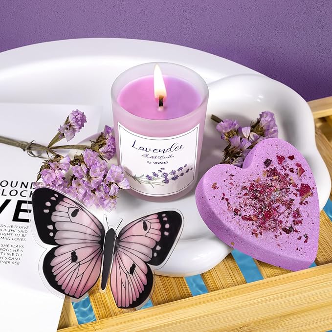 Bath Gift Set for Women, Christmas Stocking Stuffers for Women, Birthday White Elepant Gifts for Wife Her Sister Mom Auntie Grandma Friends, Relaxing Spa Self Care Lavender Bath Bombs Set﻿