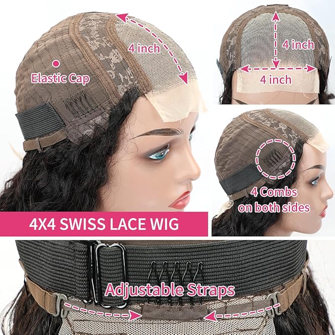 LICHANG Deep Wave 4x4 Transparent Lace Front Wigs Human Hair for Black Women Pre Plucked 180% Density Nature Color 26 Inch