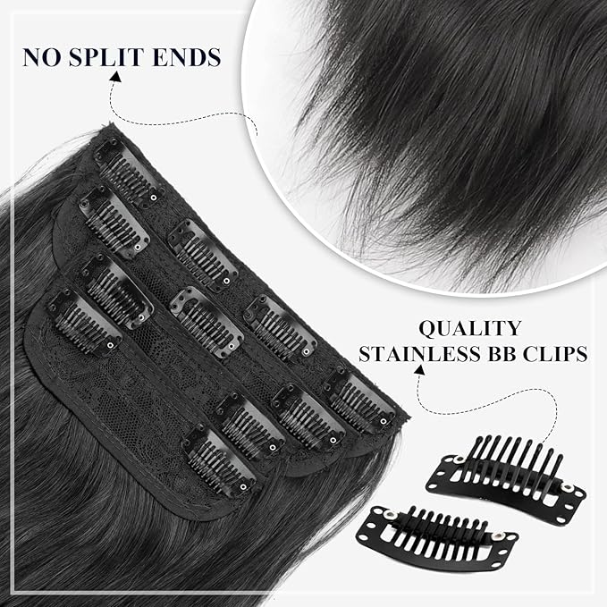 Vigorous Black Hair Extension 20Inch Clip in Hair Extensions 4PCS Natural Thick Synthetic Soft and Natural Thick Hairpieces for Women