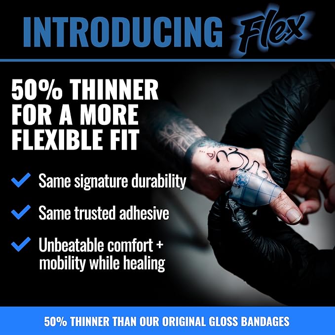 Saniderm - Flex Tattoo Aftercare Bandage Roll - Ultra-Flexible, Waterproof, Sterile Tattoo Wrap for Fast Healing & Protection - 8" x 8 yd