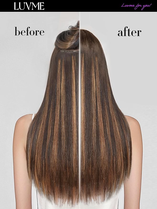 LUVME Straight Seamless 110g 7Pcs Clip in Hair Extensions Full Max with 18inch Remy Human Hair Extensions, Highlight Color 100% Real Soft