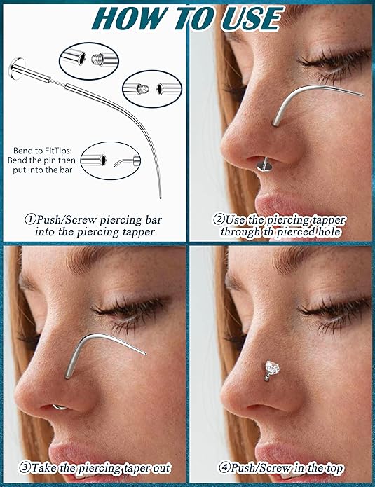 LOLIAS 14G 16G 18G 20G Piercing Taper Ball Grabber Tool for Changing Jewelry - 316L Stainless Steel Flat Back Earrings Piercing Threader Assistant Applicator Tool Threadless Insertion Pin Thread Body Piercing Stretching Kit for Ear Nose Lip Tongue
