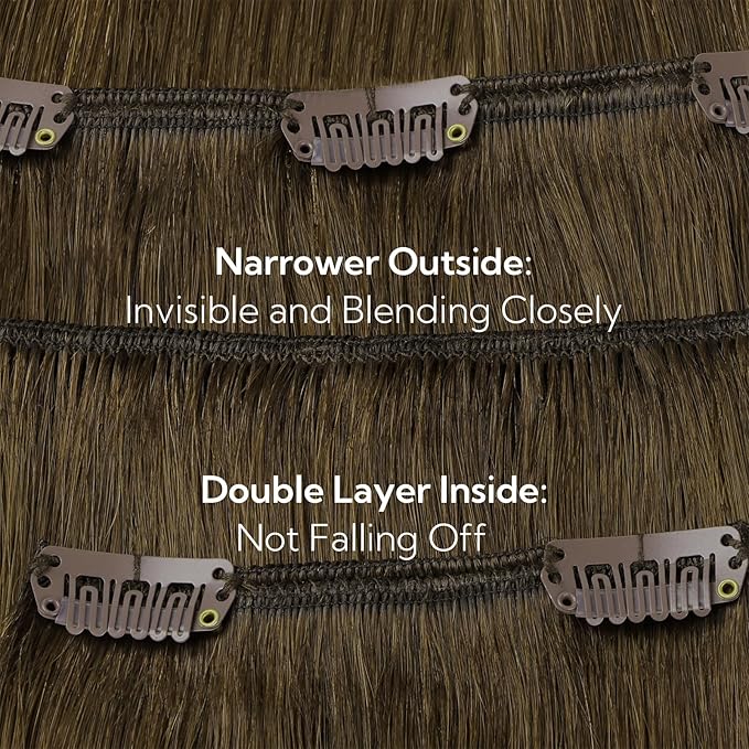 HOTBANANA Clip in Hair Extensions Real Human Hair, 135g 9pcs 14 inch Balayage Chocolate Brown to Caramel Blonde Straight Remy Clip in Extensions Full Head for Women