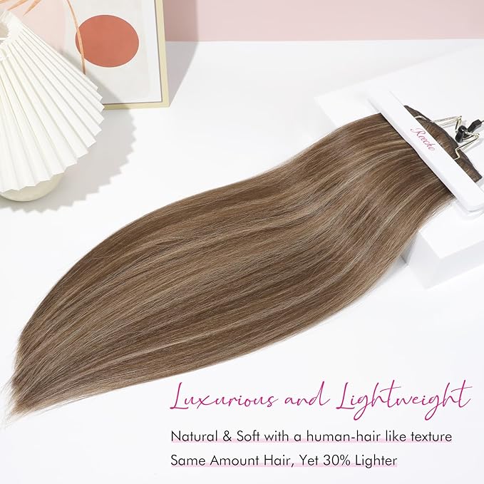 REECHO Hair Extensions, 11PCS Clip in Hair Extensions 24" Long Straight hair extensions HE005 Natural Soft Synthetic Hairpieces for Women – Chocolate Brown with Highlights