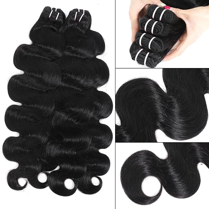 15A Raw Indian Human Hair Bundles Body Wave Bundles Human Hair,Triple Lifespan Virgin Remy Hair,No Tangle Shedding,Keep Texture Silky Soft After Multiple Washes (4 Bundles Natural Black, 22 24 26 28)