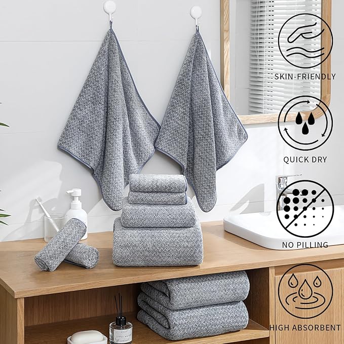 Ultra Soft Bath Towel Set,12 Piece (4 Bath Towels,4 Hand Towels,4 Washcloths) Family Bathroom Towels Set with Hanging Loop,Quick Dry Extra Absorbent Shower Towel for Bathroom,Hotel,Spa-Dark Gray