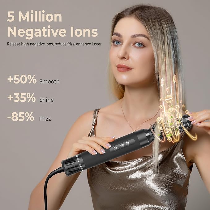 7 in ONE Hair Dryer Brush, Powerful Blow Dryer Brush with Air Curler for Hair, Brush Blow Dryer with Diffuser, Ionic Hot Air Brush Fast Dry, Volumize, Curls, Straight, Hair Styling Tools 100-120V