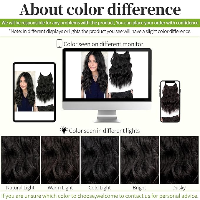 KooKaStyle Invisible Wire Hair Extensions with Transparent Headband Adjustable Size 4 Secure Clips Long Wavy Secret Wire Synthetic Hairpiece Rich Dark Brown with Warm Tones/6# 16 Inch for Women