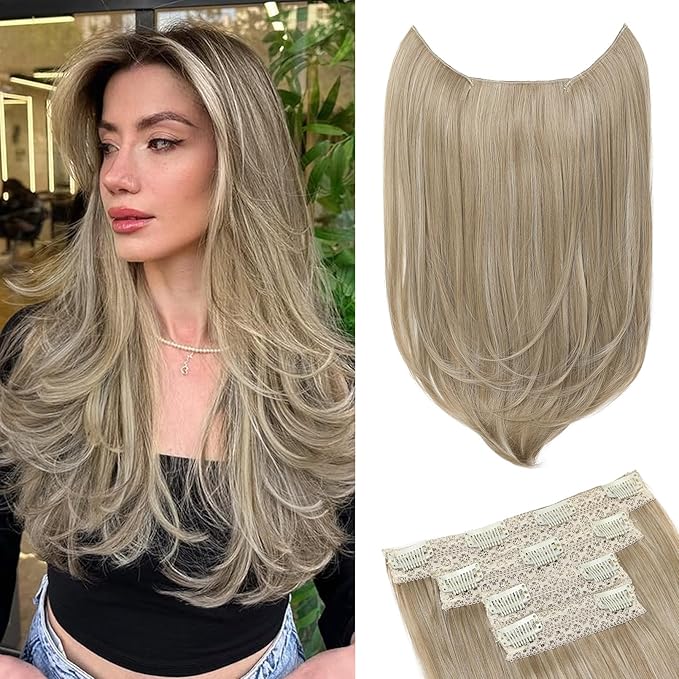 Hair Extensions, 4PCS 18" Clip in Hair Extensions Layered Cut Natural Lightweight Hairpieces with Thinner Softer Invisible Weft for Women - Ash Brown with Highlights