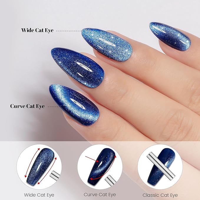 YTD Likomey Cat Eye Gel Nail Polish,15ml Blue Holographic Translucent Neutral Jelly Sheer Shiny Magnetic Glitter Fall Winter UV Color Varnish with Magnet Stick,MY333