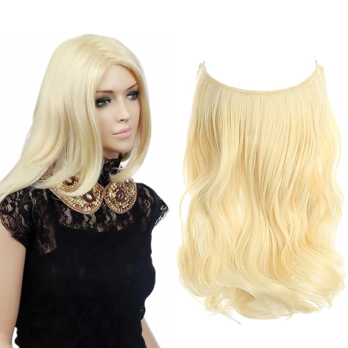 Invisible Wire Hair Extensions Transparent Wire Adjustable Size 4 Secure Clips Long Wavy Curly Secret Hairpiece 14 Inch for Women