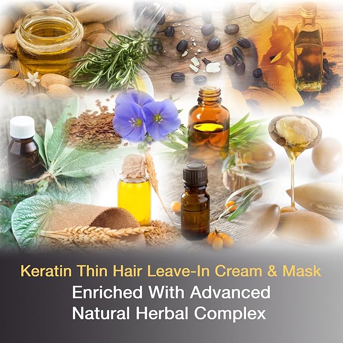 VITAMINS hair cosmetics Keratin Thin Hair Leave-In Conditioner & Hair Mask Travel Kit - Hydrating No Rinse Cream & Deep Conditioning Hair Mask for Thin Fine Hair - Pro Salon Care for Dry Damaged Hair