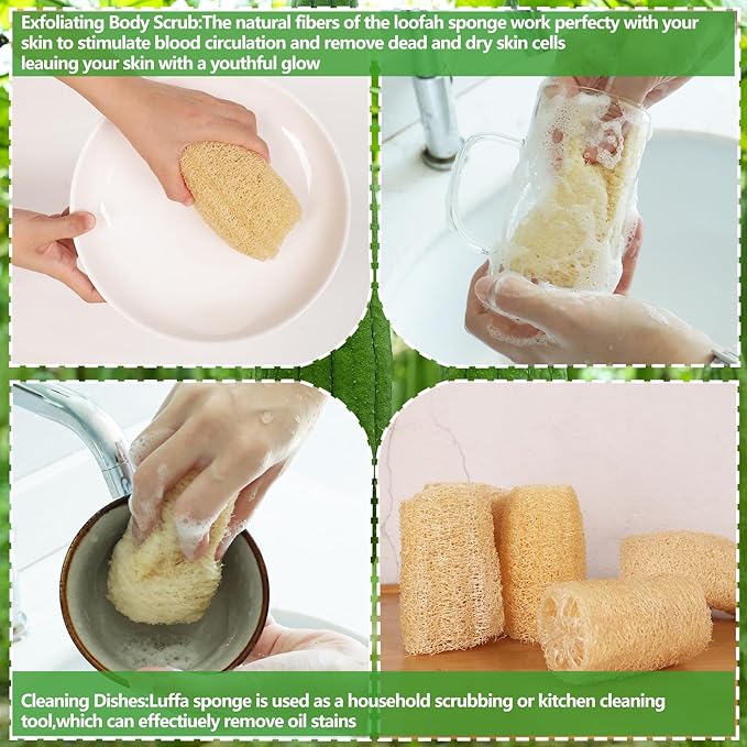 3 PCS Natural Loofah Sponges Organic Luffa Bath Shower Sponge Exfoliating Body Back Scrubber for Men Women Adults SPA Beauty Bathing or Kitchen Dishes