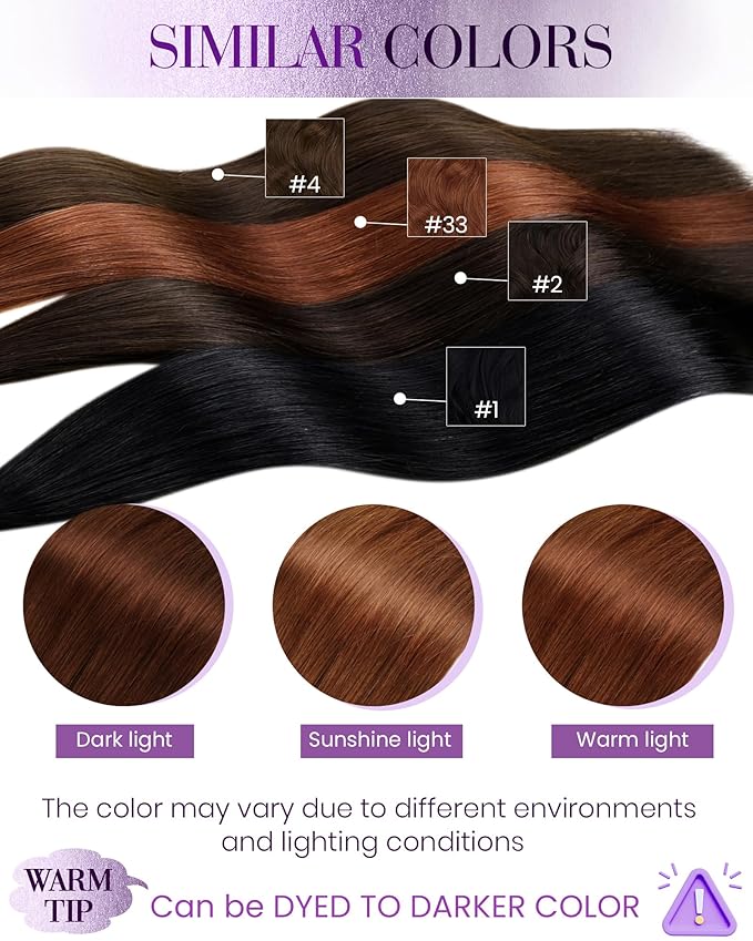 LaaVoo Nano Bead Hair Extensions Human Hair Auburn Nano Ring Hair Extension Auburn Nano Extensions Human Hair 22 Inch 50g/50s