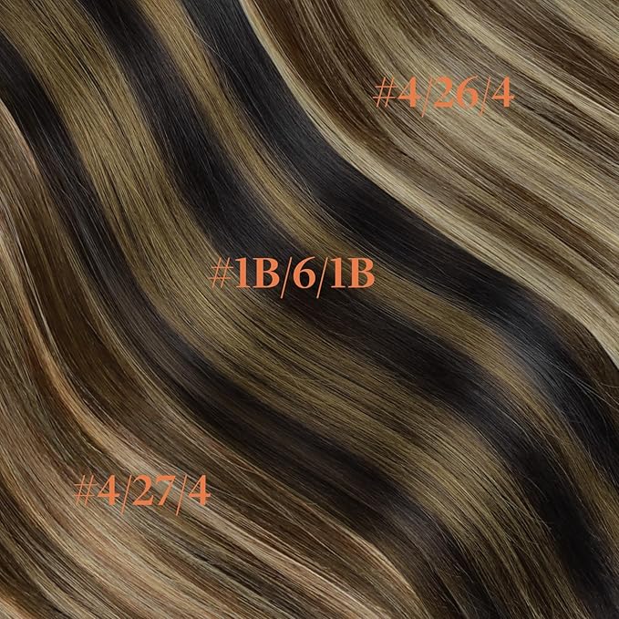 GOO GOO Invisi Edge Clip in Hair Extensions Set, 12inch 85g, 5pcs Injected Seamless PU Clip ins and 2pcs Classical PU Clip ins Virgin Real Human Hair, #(T4/27) P4