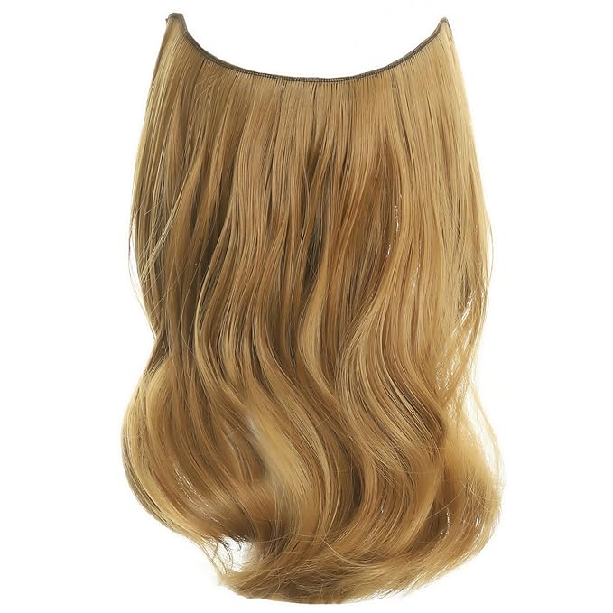 Invisible Wire Hair Extensions Transparent Wire Adjustable Size 4 Secure Clips Long Wavy Curly Secret Hairpiece 14 Inch for Women