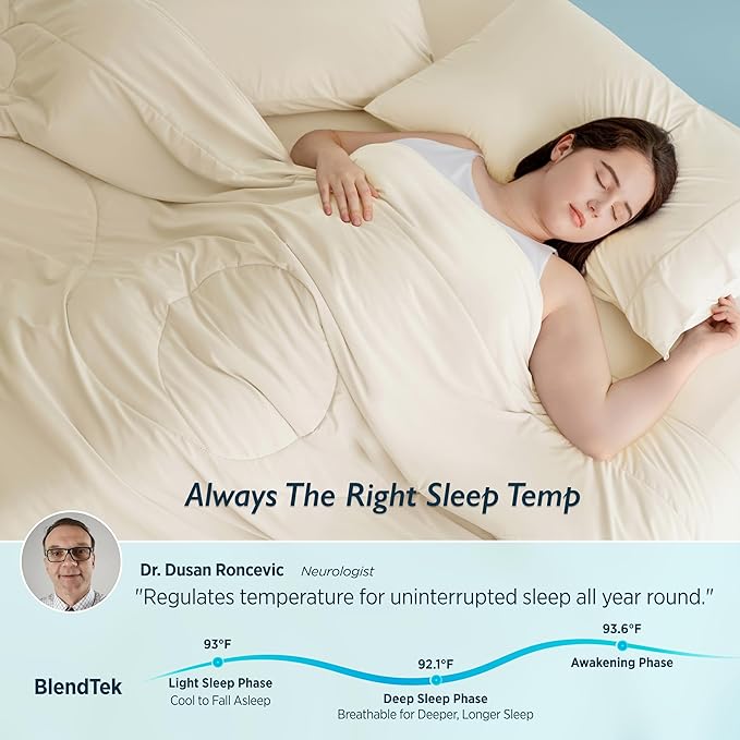 Breescape Cooling Comforter Twin Size - BlendTek™ Q-Max>0.46 Tech, Breathable Blanket for Hot Sleepers & Night Sweats Relief, Premium Lightweight Summer Bedding, 72x96 Inches, Ivory