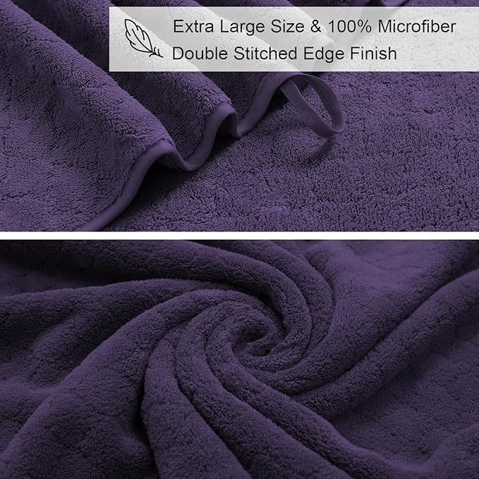 Extra Large Bath Towels Set 35x70 Inches - Luxury 600 GSM Oversized Bath Sheet Towel,Ultra Soft Microfiber - Quick Dry,Highly Absorbent Shower Towels Spa Hotel Bathroom Towel Set (4-Pack,Dark Purple)