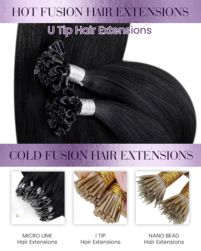 LaaVoo Ktip Human Hair Extensions Black 24 Inch K Tip Hair Extension Real Human Hair Utip Extensions Jet Black 50g 50s