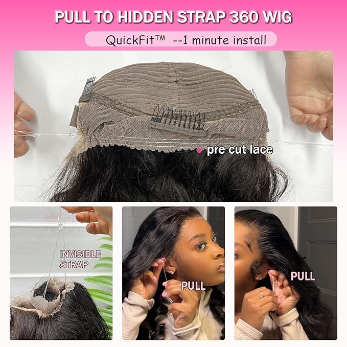 Aicrelery Hidden Strap 360 Lace Front Wigs Human Hair Body Wave HD Lace Front Wigs Pre Plucked with Baby Hair Drawstring 360 Frontal Glueless Wigs for Women 180 Density 360 Lace Wig 20 inch