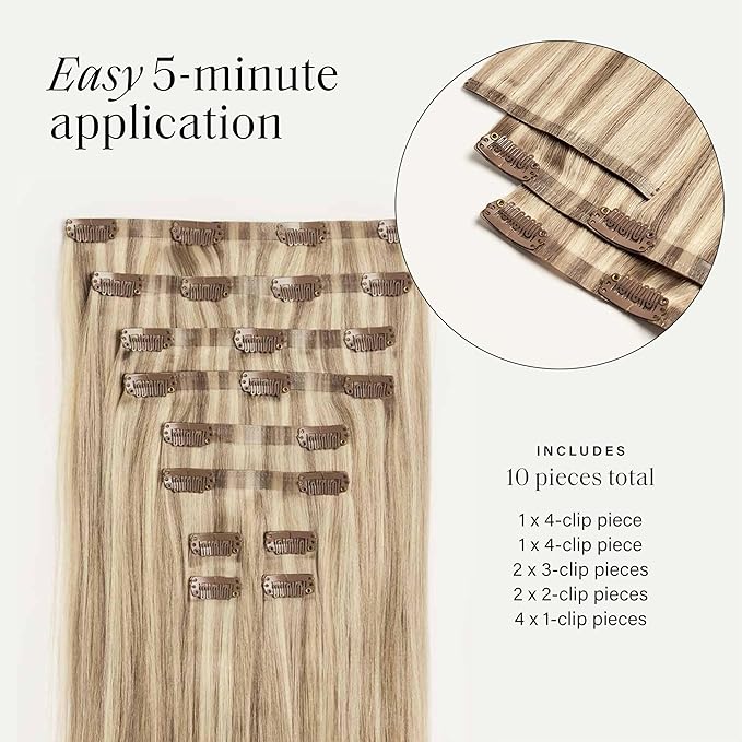 Luxy 100% Remy Human Hair - Seamless Clip-In Hair Extensions - Multi-Dimensional Color for Natural Blending, Adds Volume & Length 50 grams 12" Dimensional Cream Blonde
