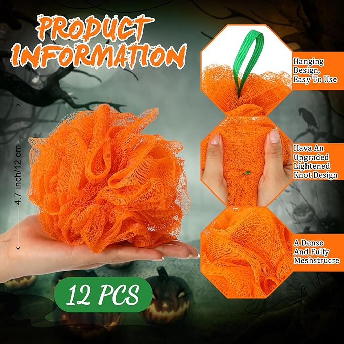 12 Pcs Christmas Bath Loofah Sponge Red Green Loofah Exfoliating Body Scrubber Shower Sponge 50g Mesh Shower Pouf Balls Gift Set for Women Men Bathing Accessories(Orange)