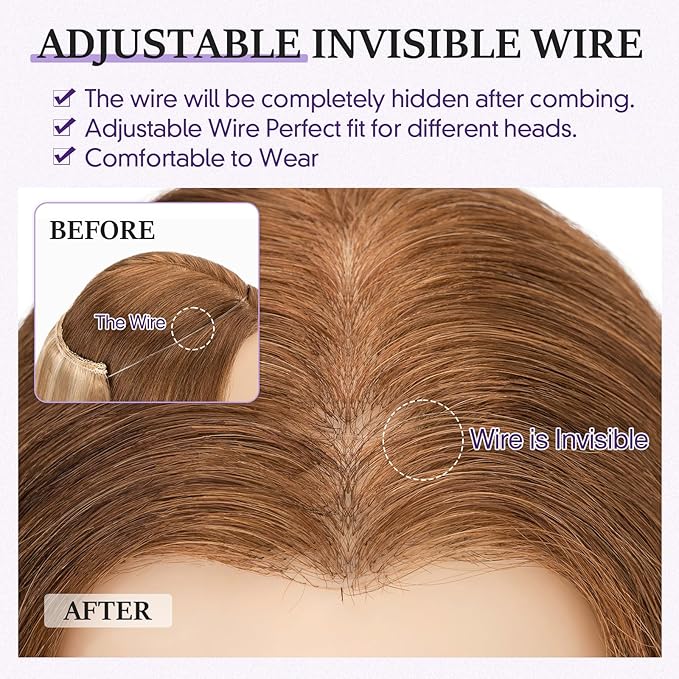 Halo Hair Extensions Real Human Hair,Halo Hair Extension 100% Human Hair, Wire Hair Extensions,Straight,12P613 Golden Brown Mixed Bleach Blonde 65g/18inch