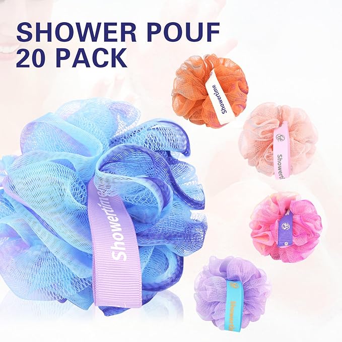 20 Pack Mini Shower Loofah Bath Sponge 20G, Soft Travel Size Nylon Mesh Puff for Body Wash, Loofah Shower Exfoliating Scrubber Pouf for Women and Men, Full Cleanse, Beauty Bathing Accessories