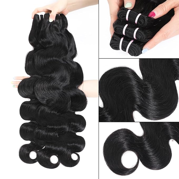 15A Raw Indian Human Hair 28 28 28 inch Bundles Body Wave Bundles Human Hair,Triple Lifespan Virgin Remy Hair,Keep Texture Silky Soft After Multiple Washes (3 Bundles Natural Black)