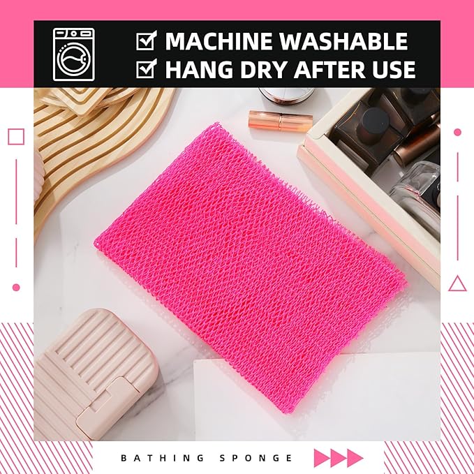 Geiserailie African Net Sponge Long Bathing Net Shower Body Scrubber Back Scrubber Skin Smoother Bathing Sponge for Daily Use or Stocking Stuffer(Pink)