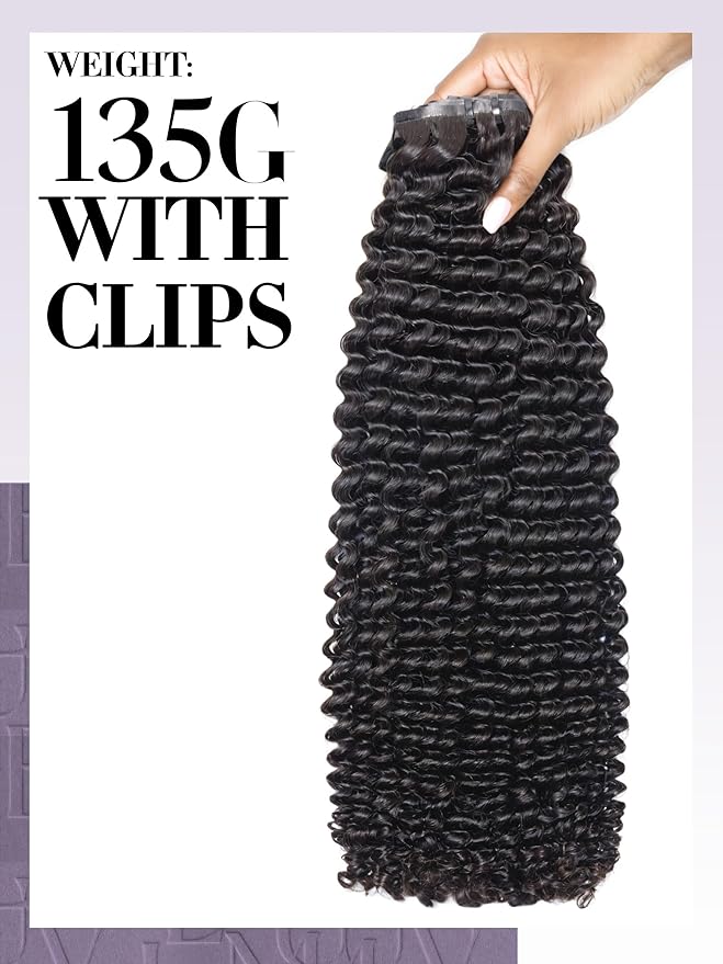 LUVME Hair Extensions Real Human Hair 135g 7pcs Natural Black Hair Extensions Kinky Curly Clip in Extensions 22 Inch Remy Human Hair for Women