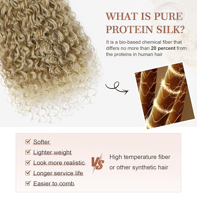 Clip in Hair Extensions, FLUFYMOOZ 4PC 100％ Pure Protein Silk Hair Extensions Long Soft Natural Hairpiece 20 Inch Curly Hair Extension for Women (Medium Blonde to Light Blonde)