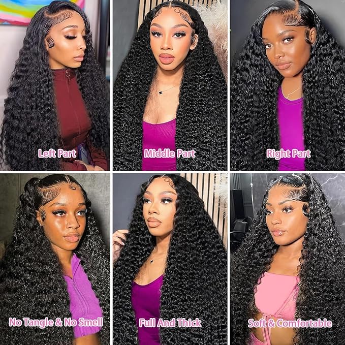 26Inch 13X6 Lace Front Wigs Human Hair 200% Density Deep Wave HD Transparent Lace Front Wigs Human Hair Pre Plucked Glueless Wigs Deep Curly Human Hair for Women With Baby Hair