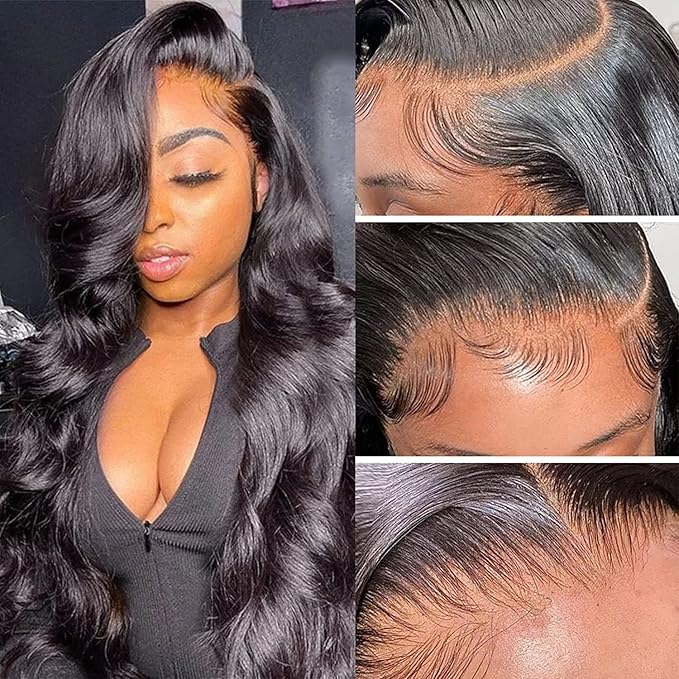 Aicrelery 28 Inch 13x6 Body Wave Lace Front Wigs for Women Human Hair 13x6 HD Lace Front Wigs Human Hair Pre Plucked Bleached Knots With Baby Hair 180 Density Body Wave Frontal Wig (Natural Color)