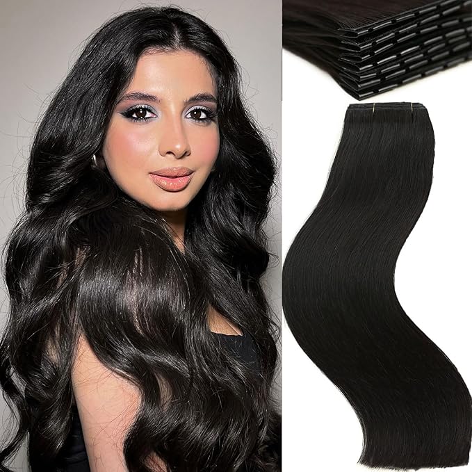 Twin Tab Butterfly Genius Weft Human Hair Extensions Latest Double Invisible Real 100% Remy Human Hair Weft with Micro Bead Simulated Scalp Hair Extensions100g 7ps 18 Inch Black