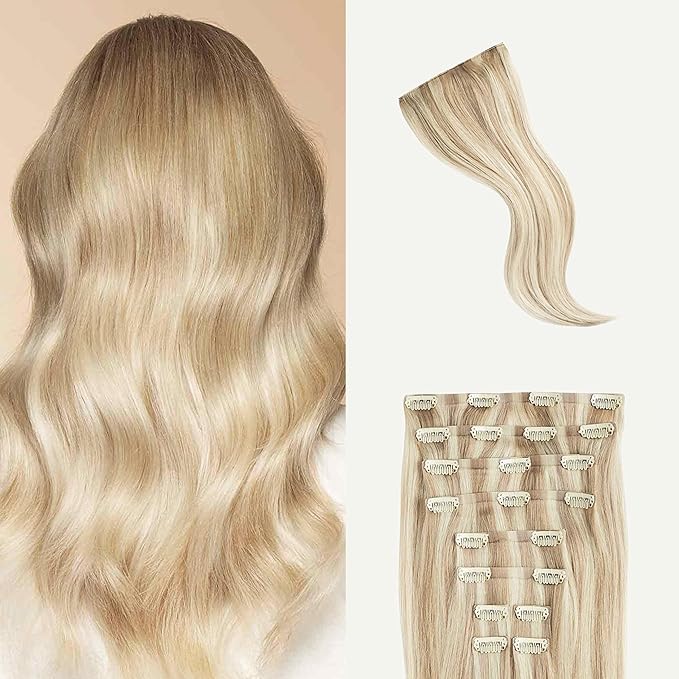 Luxy Hair 24" Beige Blonde Balayage Classic Clip-In Hair Extensions (240 grams) 100% Remy Human Hair, Natural,Volume, 10-Piece Set, Blends Easily