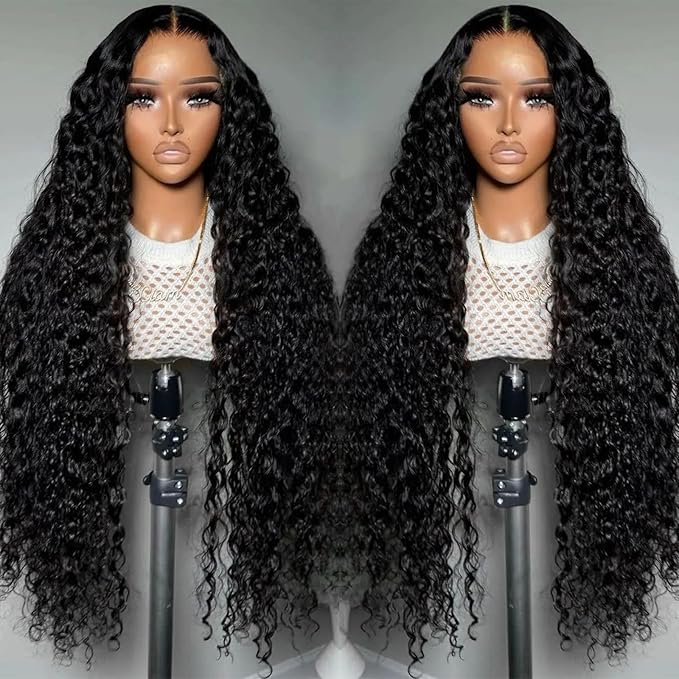 32 Inch HD Transparent Deep Wave Lace Front Wigs Human Hair 200% Density 13x4 Wet and Wave Human Hair Wig Glueless Deep Wave Frontal Wig for Women Pre Plucked Curly Human Hair Wig