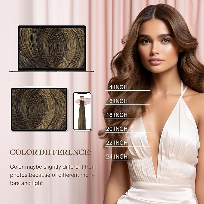 GOO GOO I Tip Hair Extensions - 14 Inch 100g 200S Cold Fusion Invisible Remy Human Hair, 2/6/2 Balayage Dark Brown to Chestnut Brown