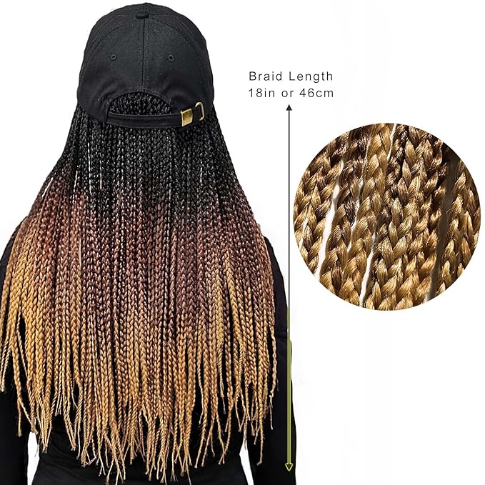 Bling Cap w/18 inch 3X Braids Wigs 100 Strands, Ombre Brown Hair Extensions, Breathable & Effortless Chic