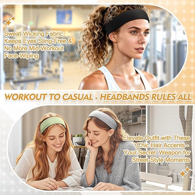 Headbands for Women Non Slip - 8 Pcs Head Bands Gifts for Woman Soft Comfortable Elastic Hair Band for Yoga Workout Sport Mothers Day Gifts for Mom Christmas Gift for Women Grandma Adults Stuffers