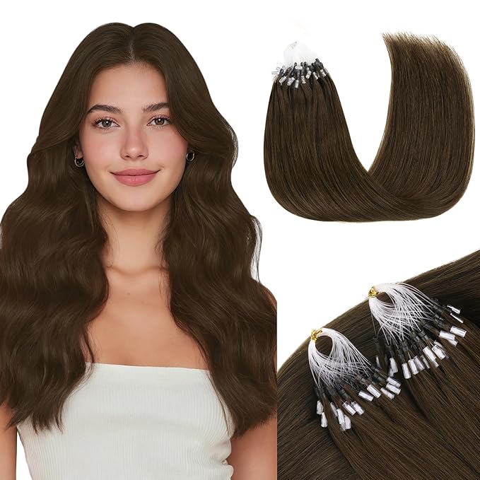 GOO GOO Micro Link Tip Hair Extensions, Real Human Hair, 18inch 50g 50S, Cold Fusion, Invisible Remy, 4A Chocolate Brown