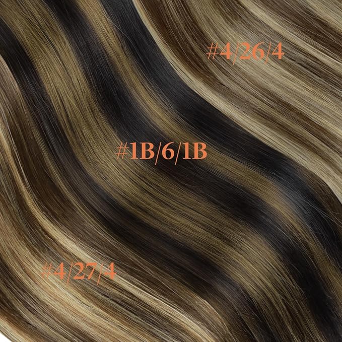 GOO GOO Invisi Edge Clip in Hair Extensions Set, 14inch 130g, 4pcs Injected Seamless PU Clip ins and 5pcs Classical PU Clip ins, Virgin Real Human Hair, #(T4/27) P4