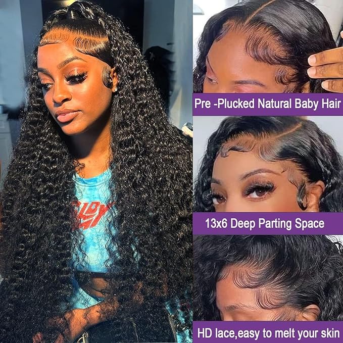 Manorshen Deep Wave Lace Front Wigs Human Hair 13x4 Lace Frontal Wigs for Women Glueless Transparent Lace 180% Density Wigs Pre Plucked with Baby Hair Natural Hairline