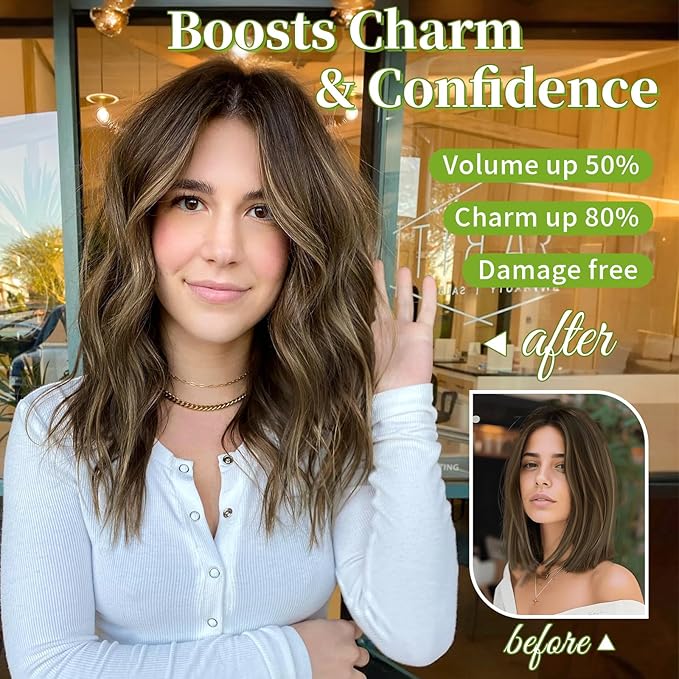 KooKaStyle Invisible Wire Hair Extensions with Transparent Headband Adjustable Size 4 Secure Clips Long Wavy Highlight Hairpiece 12 Inch Balayage Chocolate Brown to Caramel Blonde for Women