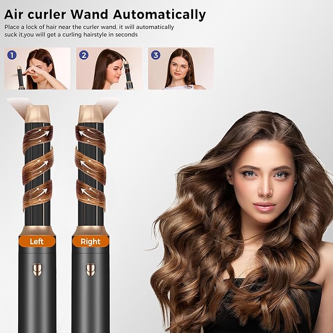 6 in 1 Blow Dryer Brush, Upgrade Hair Dryer Brush Set Negative Ion Air Styler Curling Wrap Air Curler, Hot Air Brush Curling Iron Hair Styling Tools As A Gift for Straight/Curl/Dry/Smooth