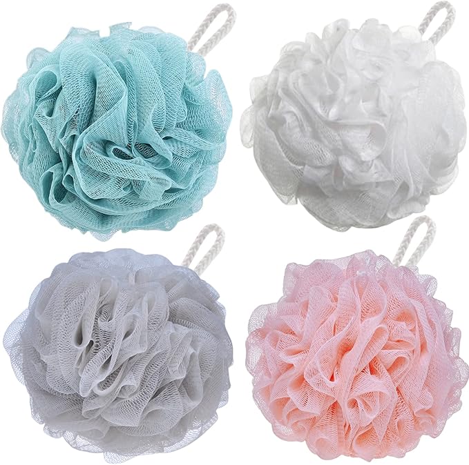 BTYMS 4 Pieces Shower Pouf Loofah Sponge 75g/pc Large Bath Loofahs Shower Scrunchies Bath Sponges for Body