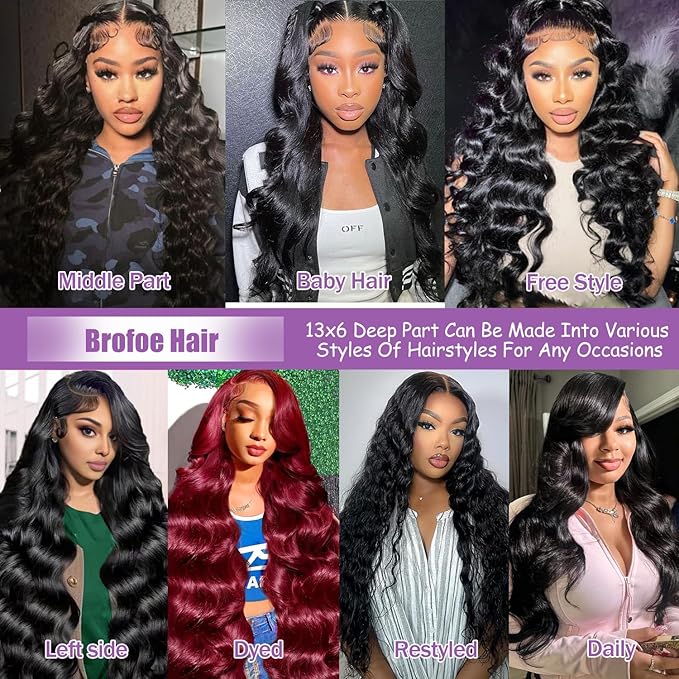 13x6 Lace Front Wigs Human Hair 200 Density Body Wave HD Lace Front Wigs Human Hair Pre Plucked Natural Color Glueless Wigs for Women 36 Inch