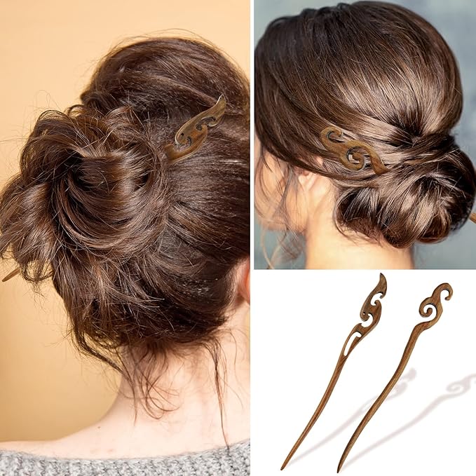 Chuangdi 8 Pieces Wooden Hair Sticks Japanese Hair Chopstick for Women Bun Maker, Chinese Chopstick Hairpin for Women Handmade Chignon Maker Accessories(Retro Pattern)